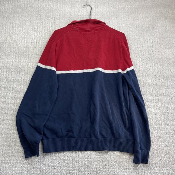 Tommy Hilfiger Sweater Mens L Blue / White / Red Cotton Half Zip Logo Classic - Picture 9 of 12
